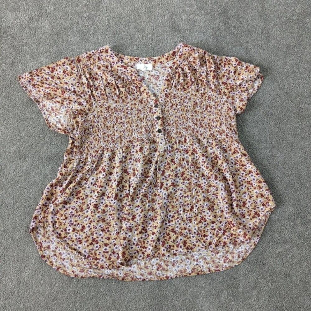 Ivy Women's Short Sleeve Top Size Large Floral Blouse Rayon Cottagecore